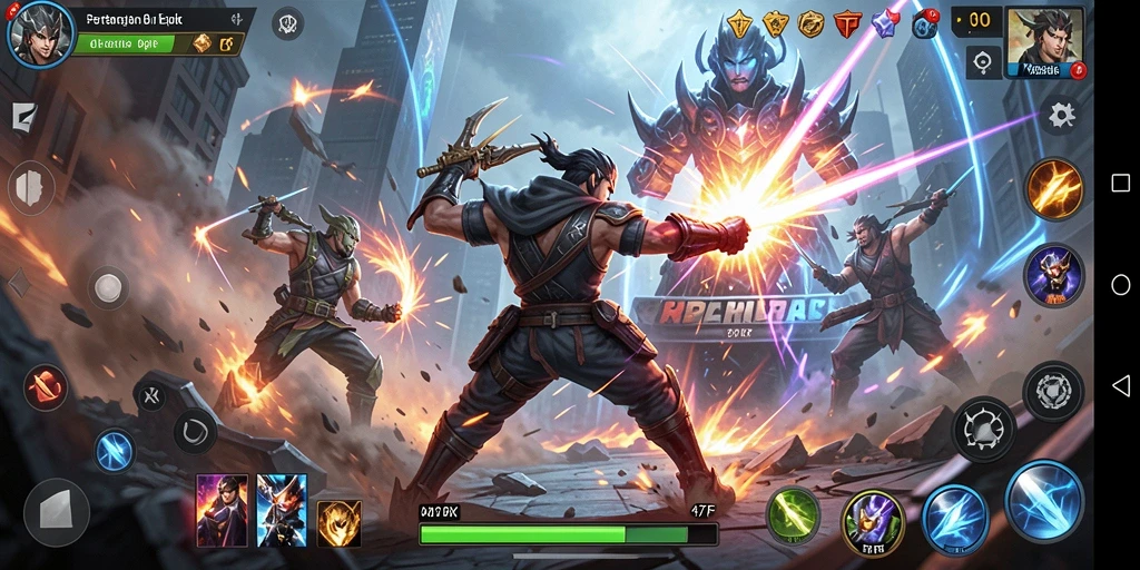 Screenshot gameplay 47F menampilkan pertarungan yang intens dan grafik yang mengesankan.