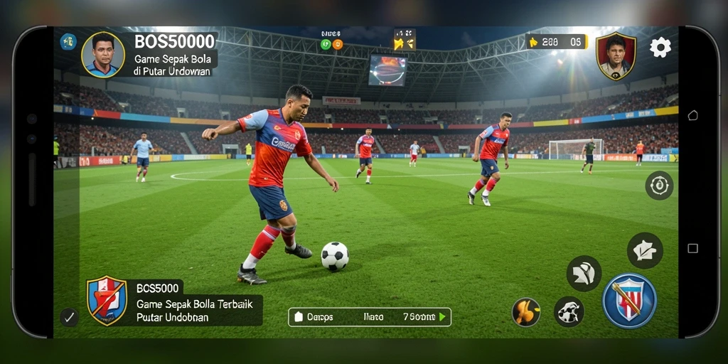 Tampilan utama gameplay BOS5000 dengan aksi sepak bola yang mendebarkan.