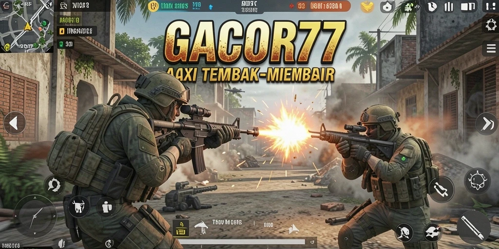 Screenshot gameplay GACOR77 menunjukkan aksi tembak-menembak yang seru.