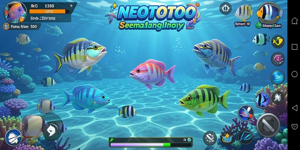 Screenshot utama NEOTOTO menampilkan gameplay Tembak Ikan yang seru.