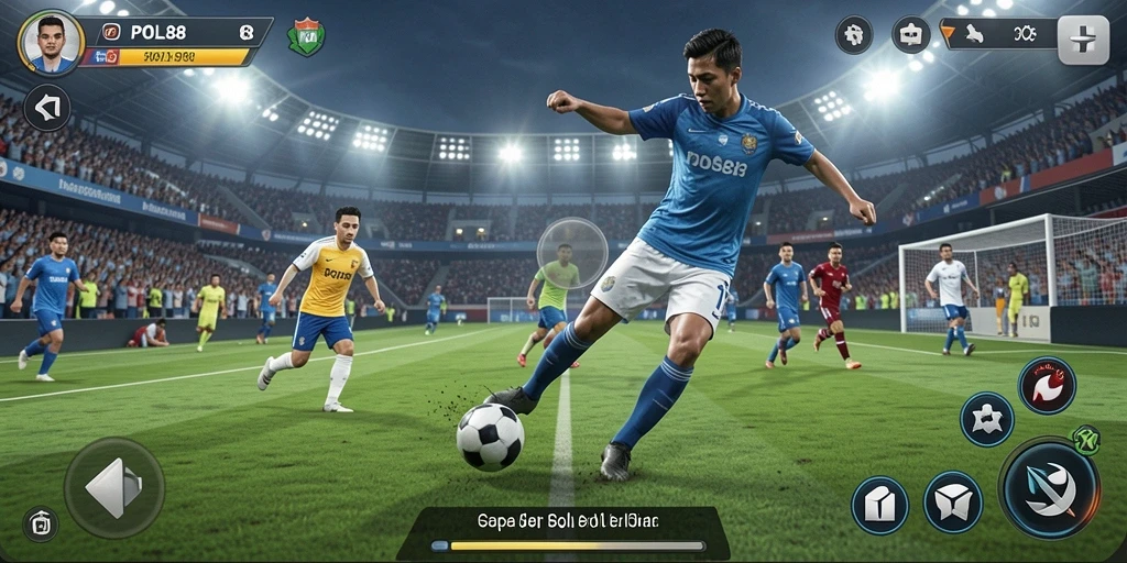 Screenshot utama POL88 menampilkan aksi seru di lapangan sepak bola.