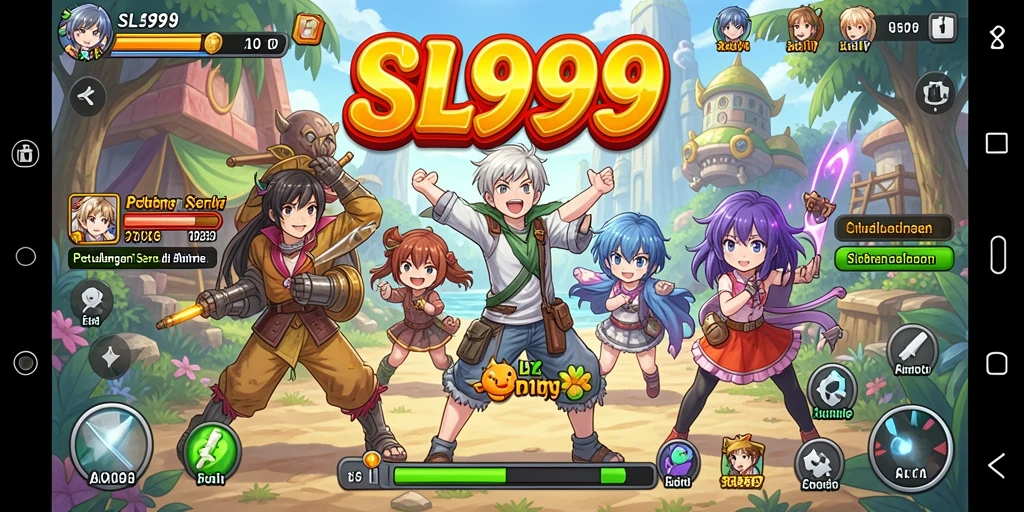 Screenshot gameplay SL999 menampilkan karakter Anime yang sedang bertarung.