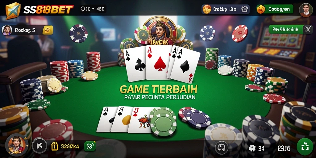 Tampilan gameplay poker yang mendebarkan di SS88BET.